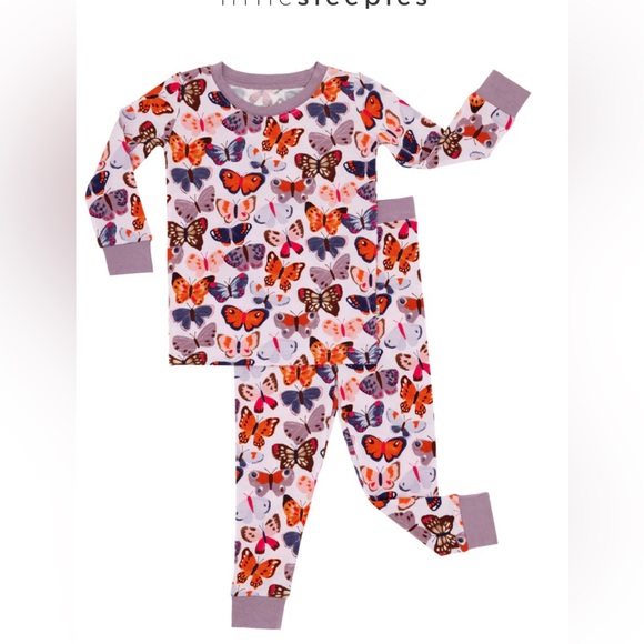 Little sleepies NIB 3T butterfly kisses two piece pajama set - Picture 2 of 3